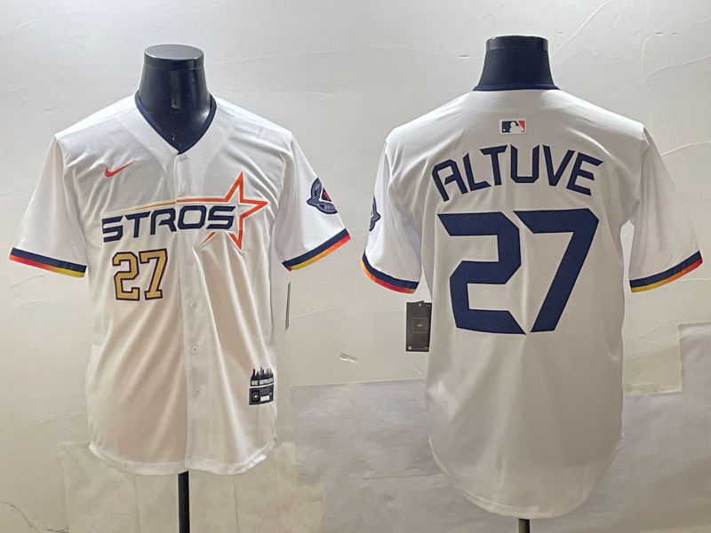 Men Houston Astros #27 Altuve White Three generations Joint Name 2025 Nike MLB Jersey style 9
